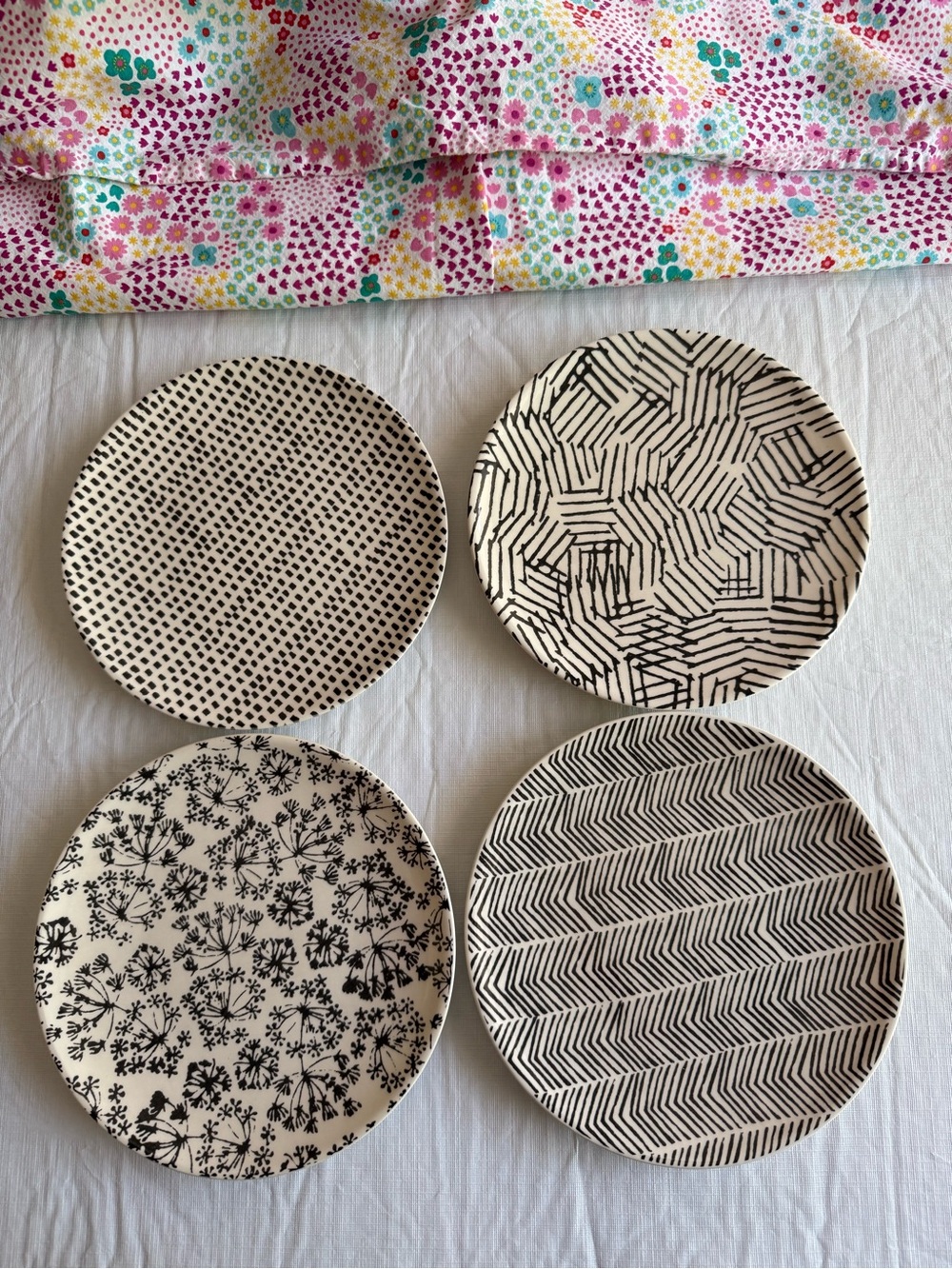 Set of 4 Black & Cream Patterned Ceramic Plates - World Market